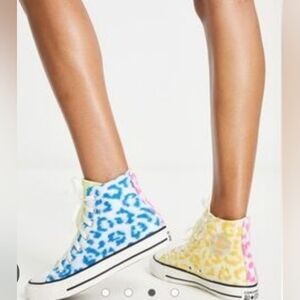 Converse High Top Chicks Leopard Colorful Sneakers Kids Size 5.5